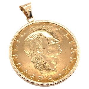 Circa 1990s Italian 200 Lira Gold Coin Pendant in 14K Gold